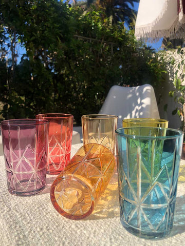 Assorted Color Carved Stars Tea Glass- set of 6