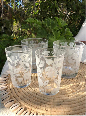 White Floral Tea Glasses- set of 6