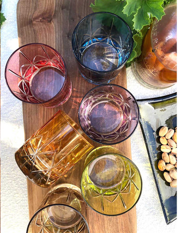Assorted Color Carved Stars Drinking Glass- set of 6