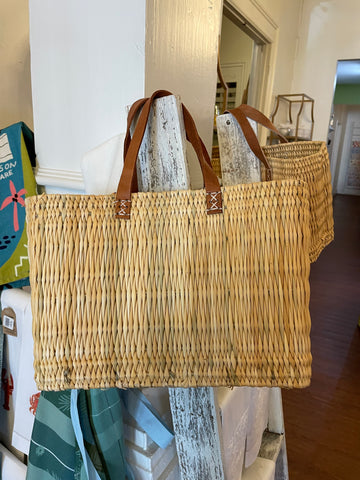 Small Straw Basket with Leather Handles
