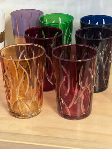 Etched Colorful Tea Glasses Leaves
