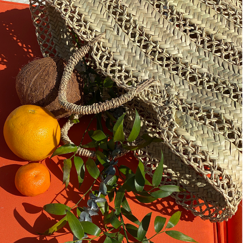 Straw Beach Basket Multi-Lace